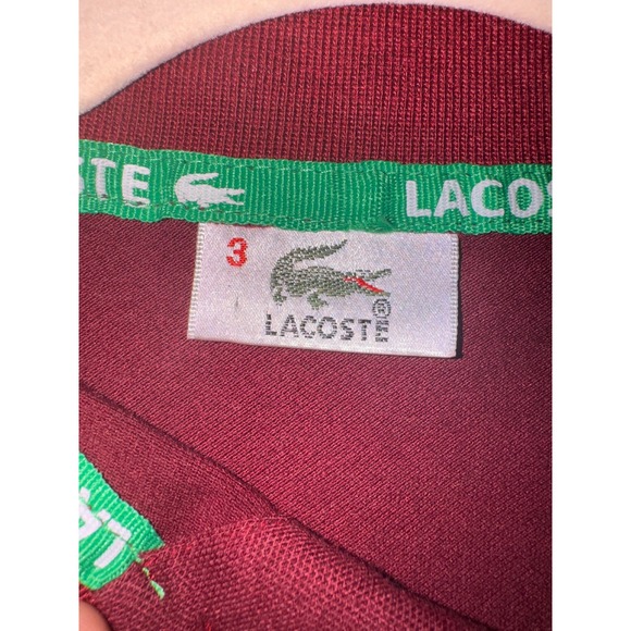 Lacoste Polo Shirt Mens Burgundy Red 100% Cotton Short Sleeve Size 3 - Picture 4 of 7